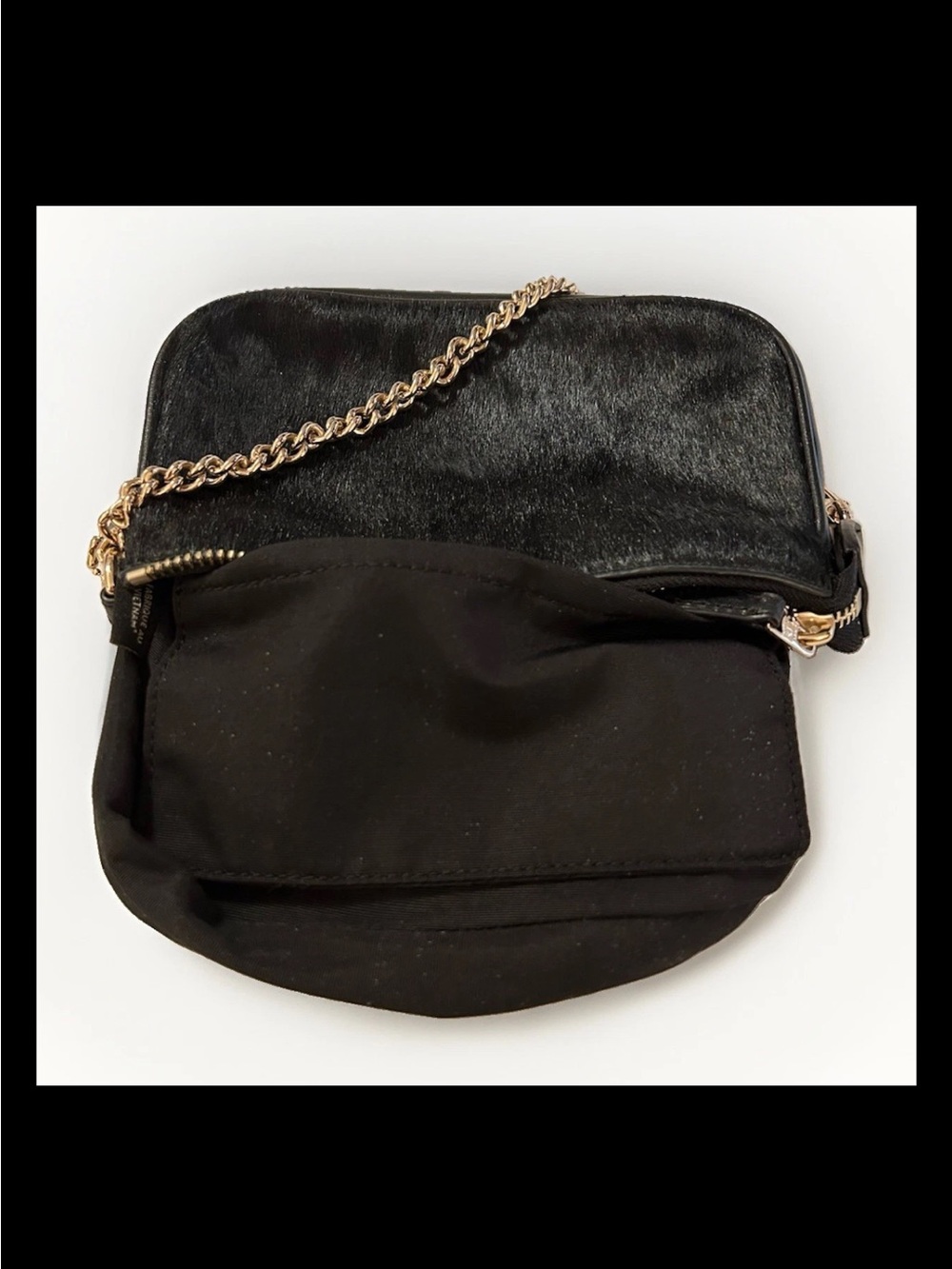 Coach Clutch Nolita 19, Black Haircalf, Black Leather Trim, Brass Chain Strap - Picture 8 of 9